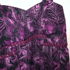Maurice’s black and purple peacock feather dress